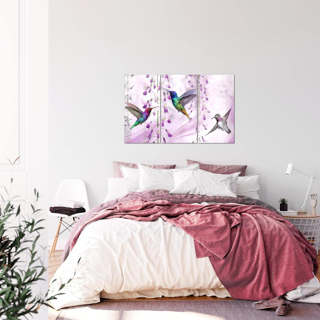 Runa Art Wandbilder Blumen Vogel Bild XXL Wohnzimmer Schlafzimmer Rosa Kolibri Abstrakt 120 x 80 cm
