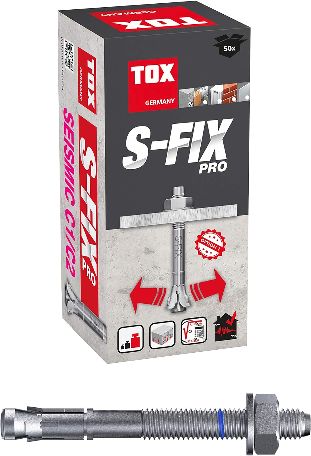 TOX 4010211 Bolzenanker S-Fix Pro M8 x 95/29 mm, 50 Stück, 04010211, Verzinkt M8 x 95/29 mm Für geri