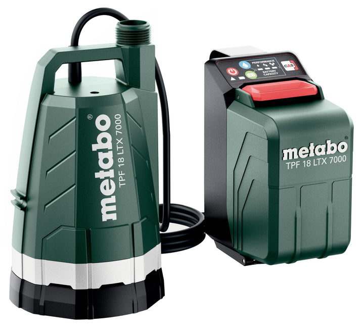 metabo Akku-Tauchpumpe TPF 18 LTX 7000-18V, CAS, max. Fördermenge 7000 l/h, Förderhöhe 9 m, Eintauch