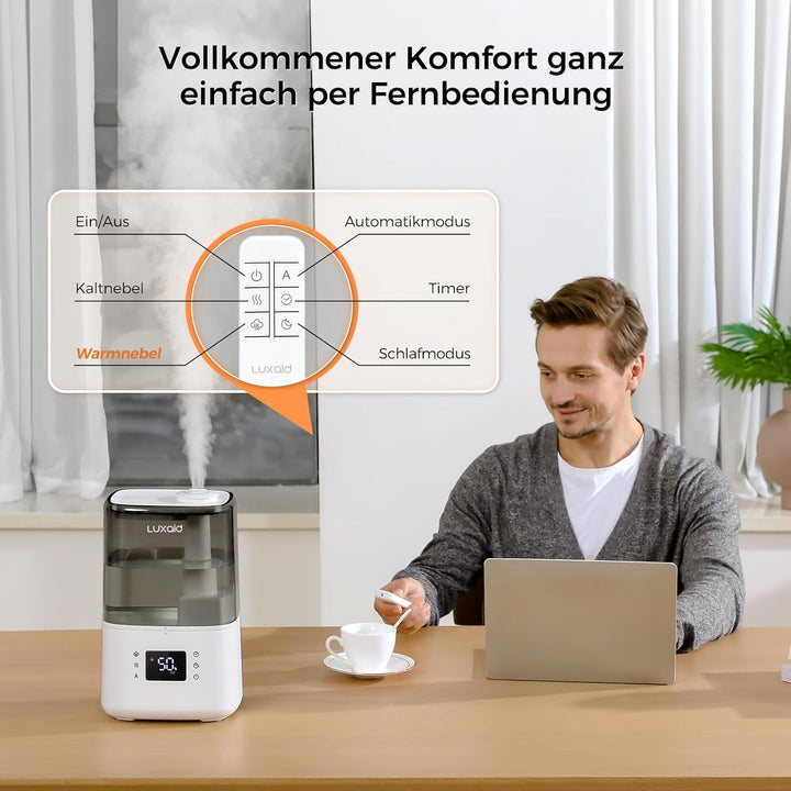 4,5L Luxaid Warm- und Kaltnebel Luftbefeuchter Schlafzimmer Grosse Räume mit Fernbedienung & Hygrost