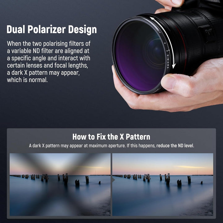 NEEWER 58mm Variabler ND Filter ND2-ND400, Hard Stop Limited Einstellbarer Graufilter mit mehrfach b