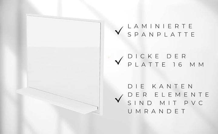 HAJDUK FURNITURE Badspiegel mit Ablage Weiss - H:50 x B: 60 cm - Bathroom Mirror - Moderner Badezimm