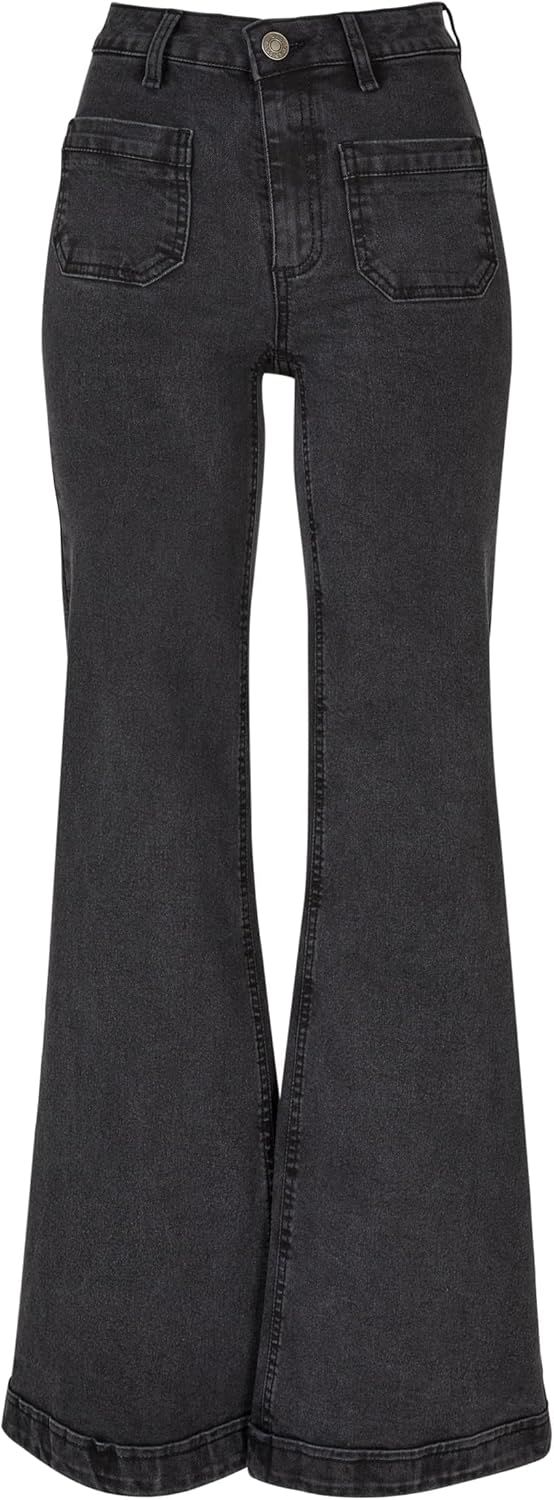 Urban Classics Damen Ladies Vintage Flared Denim Pants Hose 26 Black Washed, 26 Black Washed