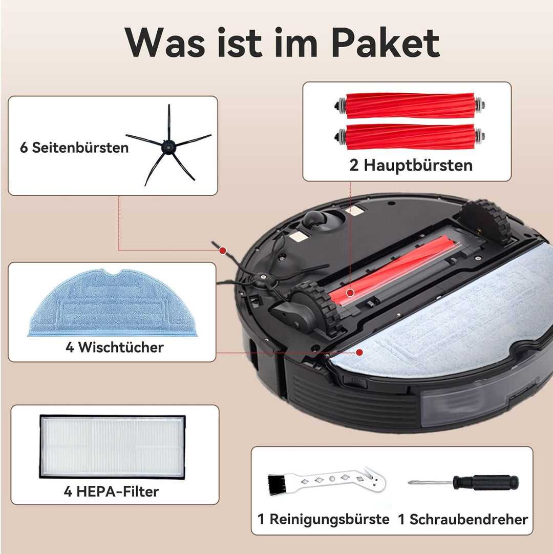 Zubehör für Roborock S7 MaxV Ultra/S7 Pro Ultra/S7/S7 Plus | 2 Hauptbürsten 4 HEPA-Filter 4 Wischtüc