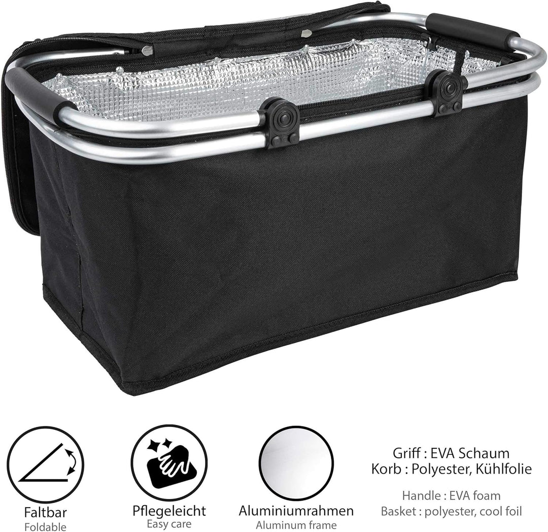 ONVAYA® Einkaufskorb faltbar mit Kühlfunktion | schwarz/gelb/blau | Faltkorb mit Deckel | Isolierkor