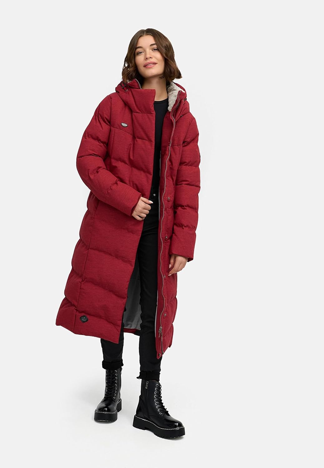 Ragwear Damen atmungsaktiver Wintermantel warmer wasserdichter Steppmantel lang mit Kapuze Pavla Lon