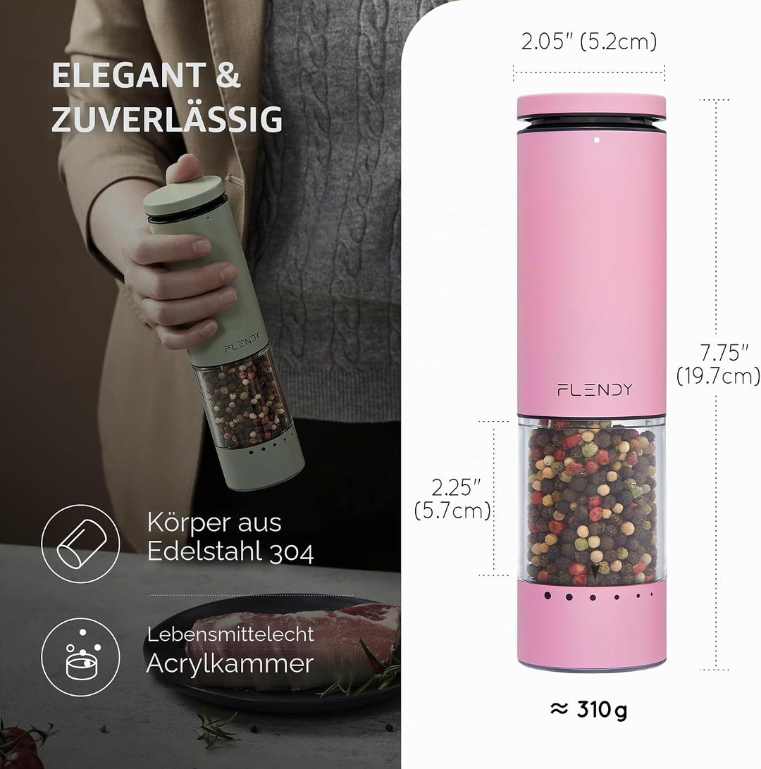Flendy Salz und Pfeffermühle Elektrisch 2er Set, Elektrische Salz und Pfeffermühle Set mit USB-C Lad