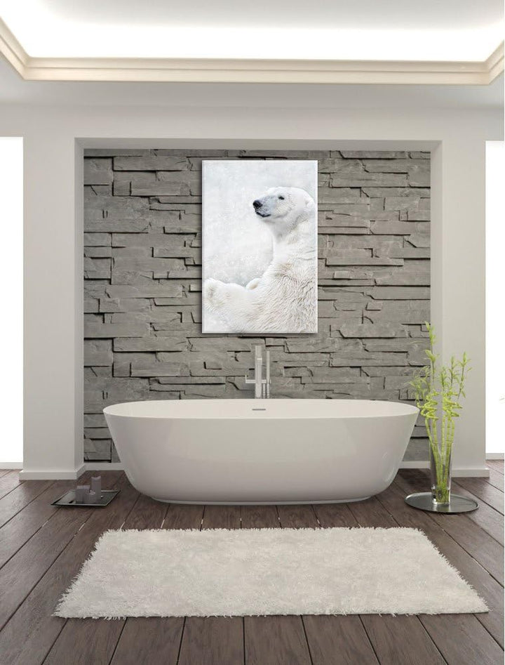 Stehender Eisbär, Format: 100x70 auf Leinwand, XXL riesige Bilder fertig gerahmt mit Keilrahmen, Kun