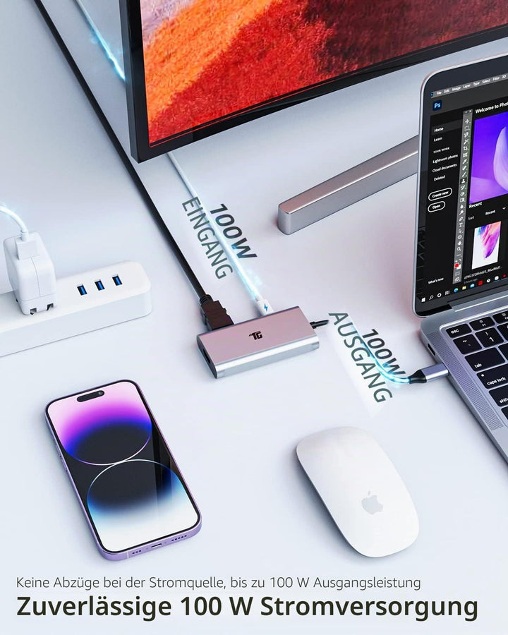 Tiergrade USB C zu HDMI Adapter, 4-in-1 USB C Hub, Thunderbolt 3 Adapter mit 2 HDMI Anschlüssen, 100