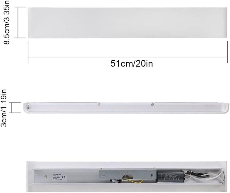 Klighten Wandleuchte LED Innen,16W, Moderne Wandbeleuchtung, 51cm,Up Down Wandlampe,Warmweiss LED In