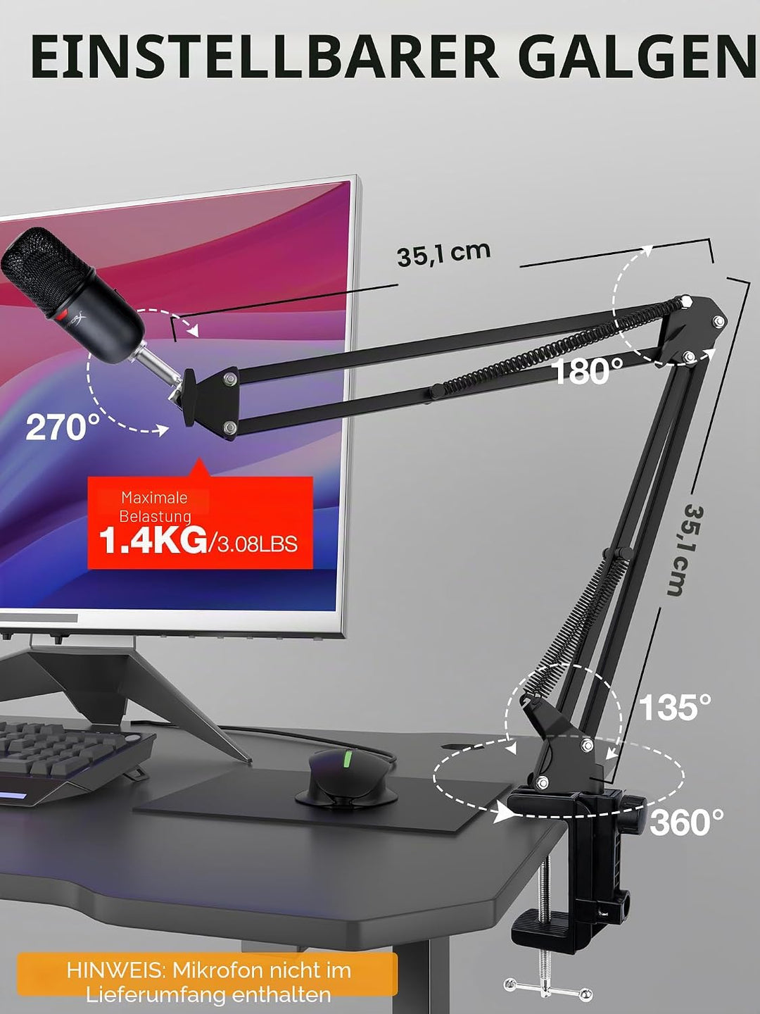 SUNMON für HyperX SoloCast / 2 Mikrofon Arm, Universeller SoloCast 2 Mikrofonarm Tisch Mikrofonständ