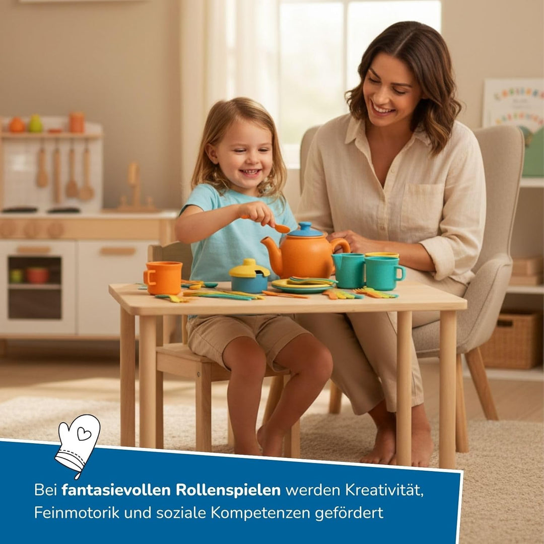alldoro 68723 Kinderküchen Teeservice mit Besteck, 32 tlg. Set aus nachhaltigem Kunststoff-Weizenstr