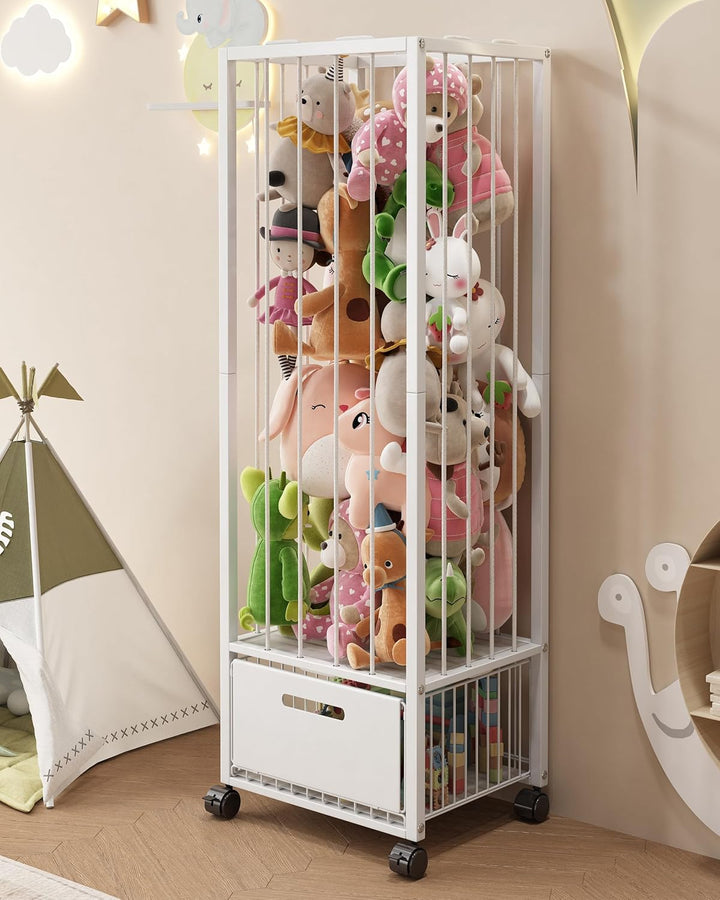 UMDONX Kuscheltier Aufbewahrung mit Schublade, 360° Bremsräder & platzsparend Design, Stofftier Orga