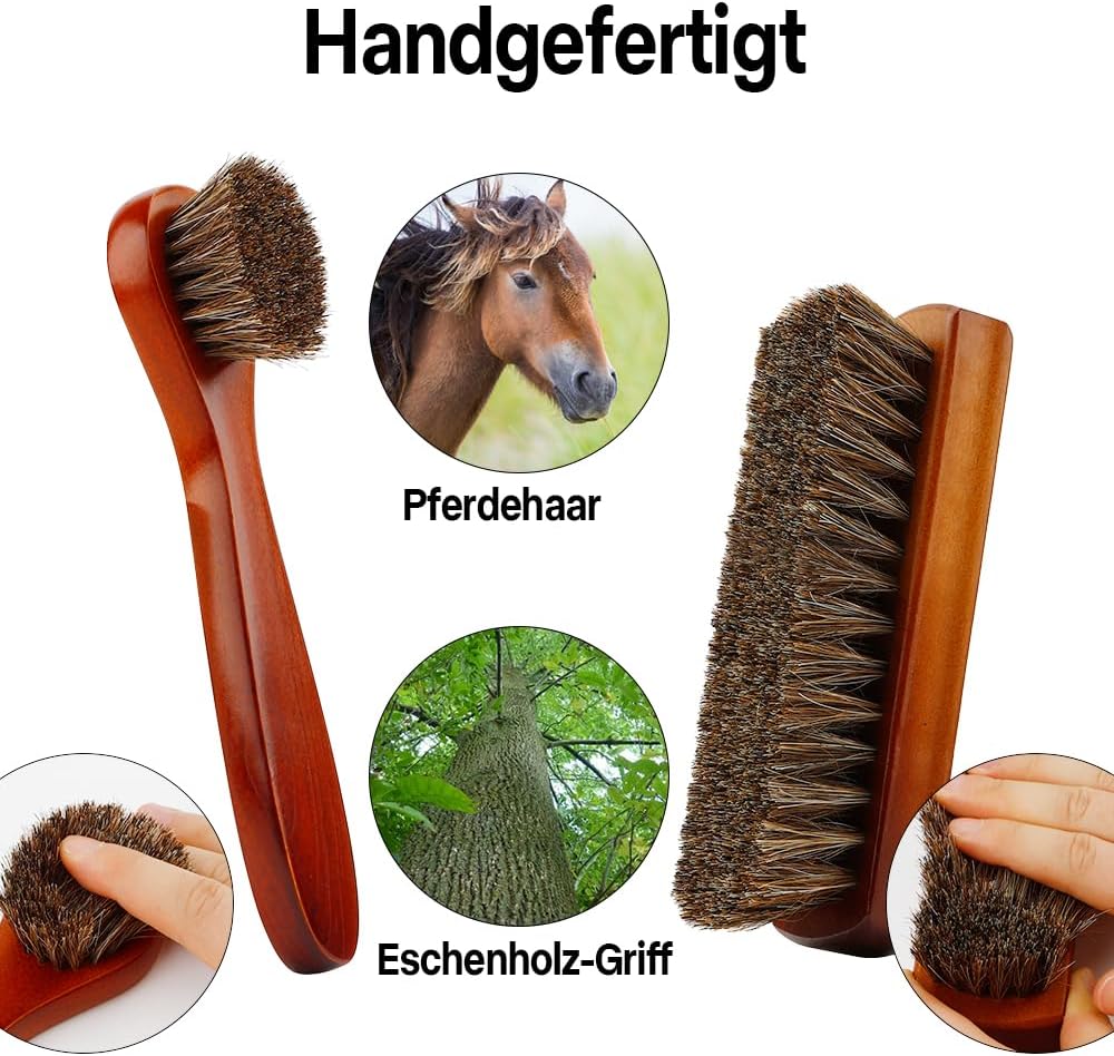 Pferdehaar Bürste,Rosshaarbürste,Schuhbürsten Set,Set of 3 Horse Hair Shoe Brushes,Lederbürste,Schuh