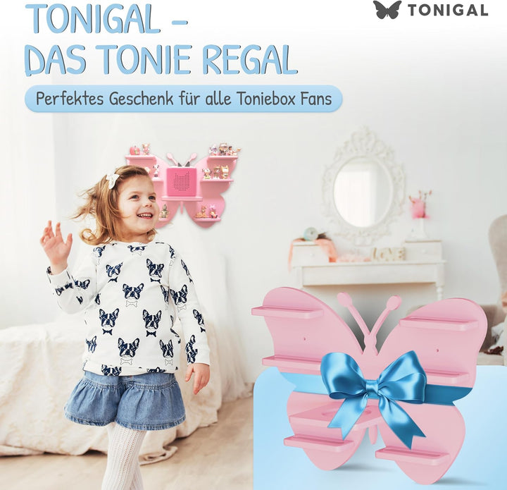 Tonie Regal Schmetterling mit Platz für bis zu 35 Tonie Figuren, Toniebox & Ladestation I Magnetisch