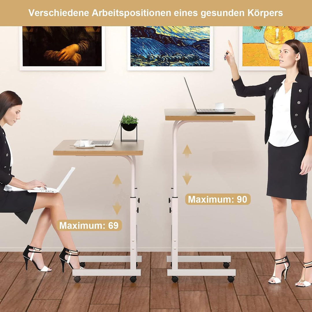 PIPIPOXER 60x40cm Laptoptisch höhenverstellbarer Schreibtisch mit drehbarer Rollen 60x40cm Computert