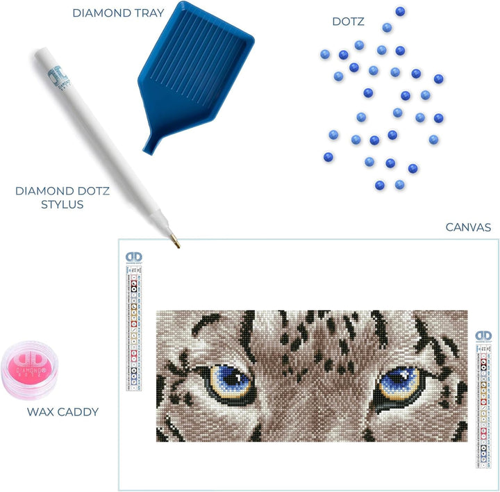 DIAMOND DOTZ DD5.043 - Original 5D Diamond Painting Set Schneeleopard Augen, Kreativset mit 8.906 Di