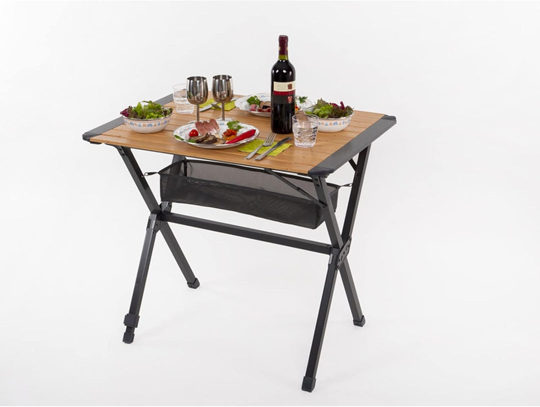 Campingtisch Bambus-Rolltisch 80x60cm Aluminium Gartentisch Klapptisch mit Netz