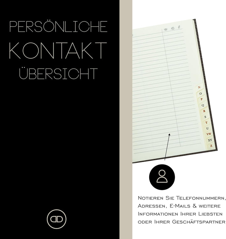 DELMON VARONE - Personalisierbares Adressbuch DIN A7 gebunden mit A-Z Register Soft Grain Premium Le