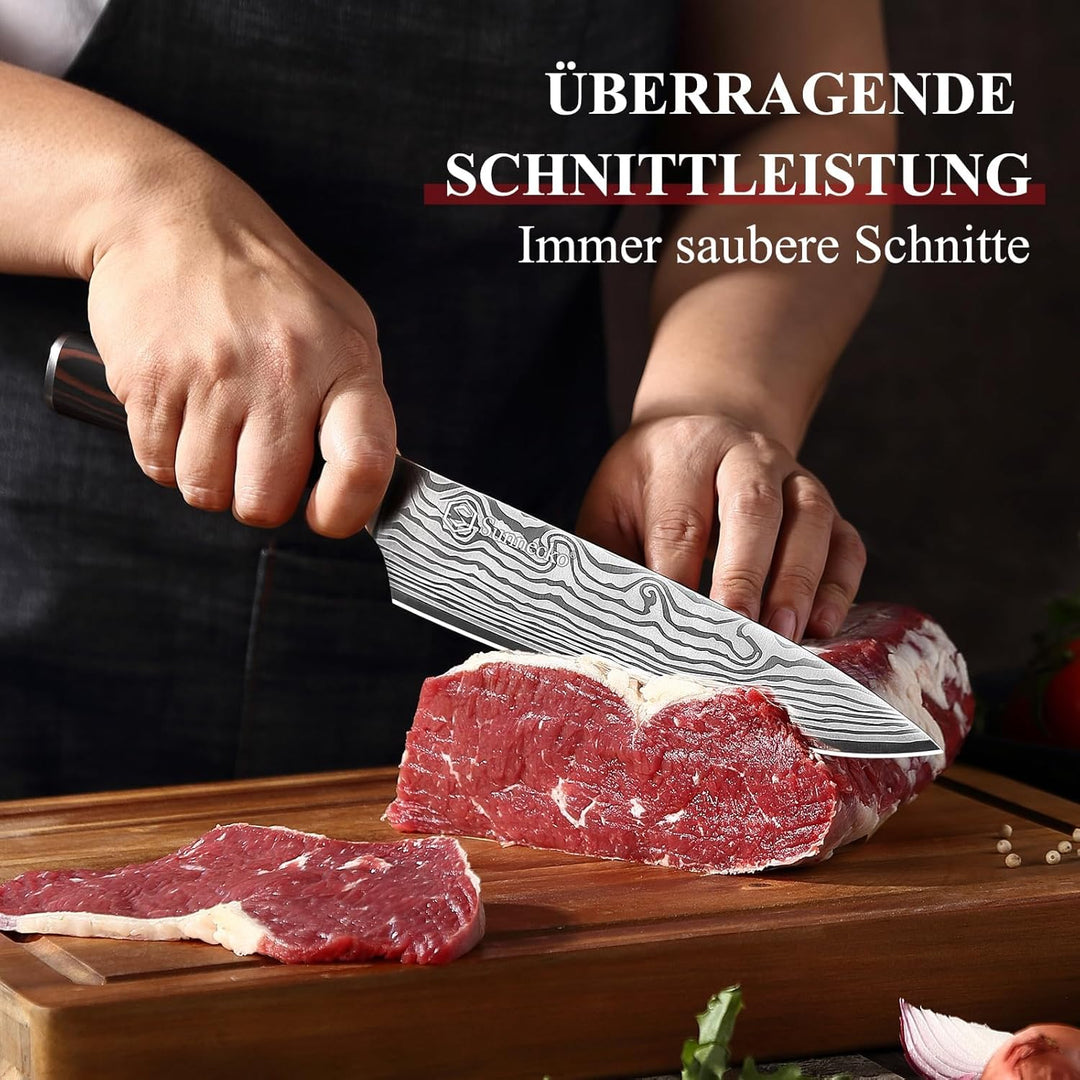 Sunnecko 20cm Kochmesser Deutschem Edelstahl Küchenmesser mit Pakkaholz Griff Allzweckmesser Küche S