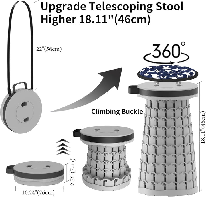 LOCYOP Tragbarer klapphocker mit Kissen,Campinghocker faltbar,teleskophocker Faltbarer für Erwachsen