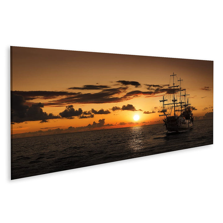islandburner Bild auf Leinwand Piratenschiff Offenes Meer Sonnenuntergang Bilder Wandbilder Poster L