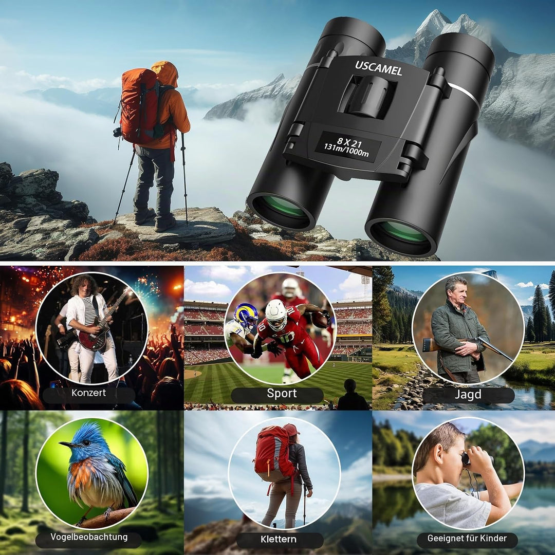 USCAMEL 8x21 Mini Doppelfernrohr Fernglas, Hohe Vergrösserung und Hohe Auflösung