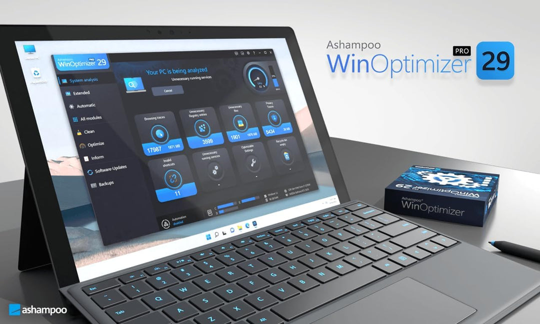 WinOptimizer 27 - 3 USER Lizenz - Tuning für Windows 11 10 7 - unbegrenzte Laufzeit - Sicher, Sauber