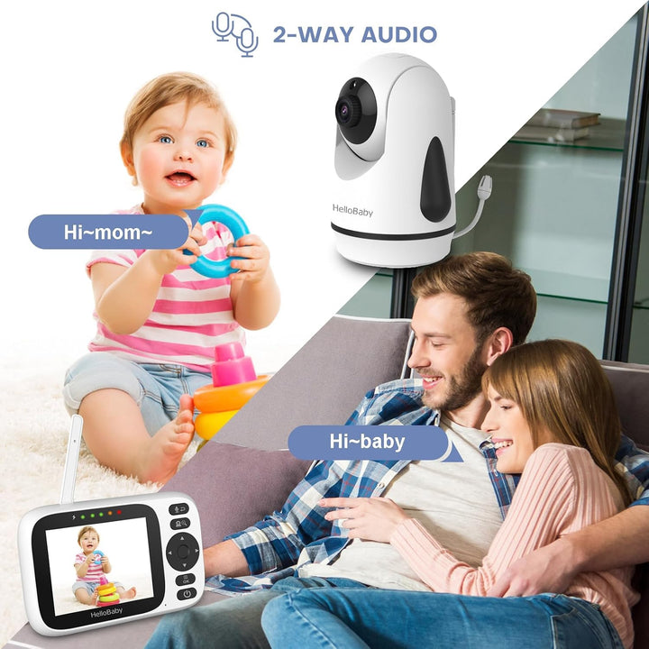 HelloBaby Babyphone mit Kamera, ferngesteuertes Schwenk-Neige-Zoom Video Babyphone und 3,2&