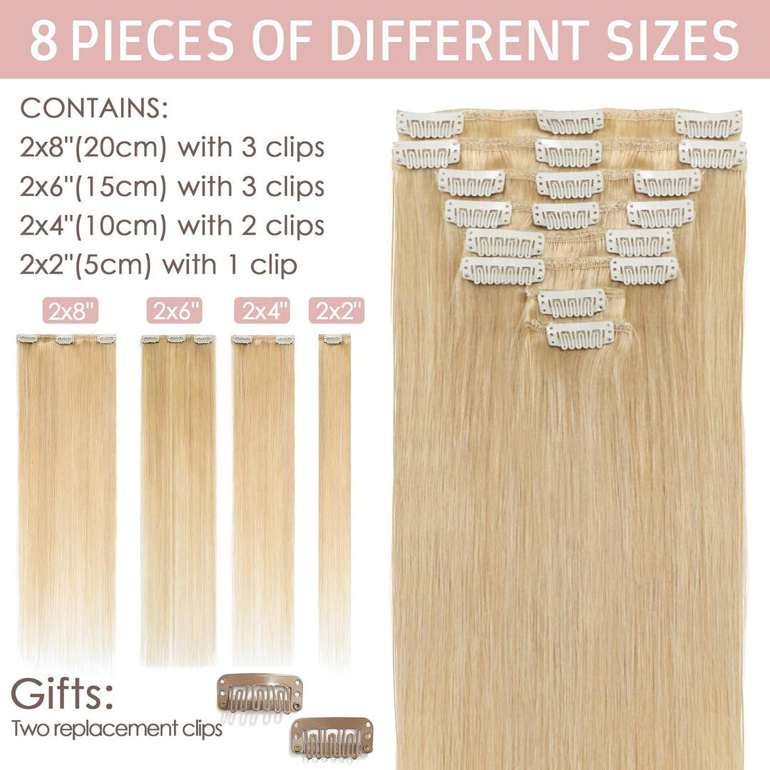 Silk-co Echthaar Clip In Extensions 8 Tressen 18 Clips 80g, Hellblond Hair Extensions, Remy Echthaar
