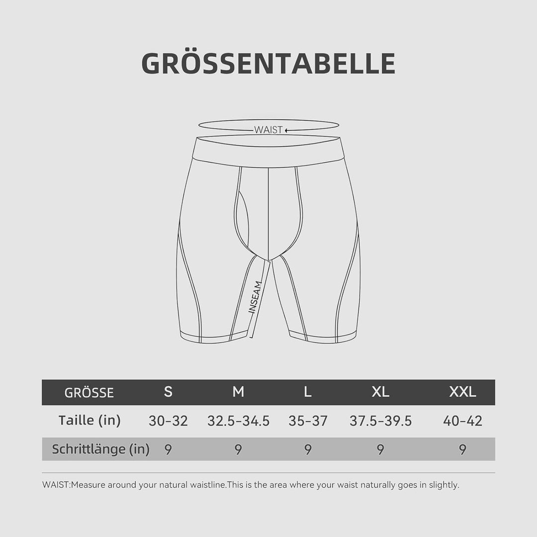 Natural Feelings Langes Bein Sport Boxershorts Herren 3er Pack Elastisch 9 Zoll Unterhosen Männer S
