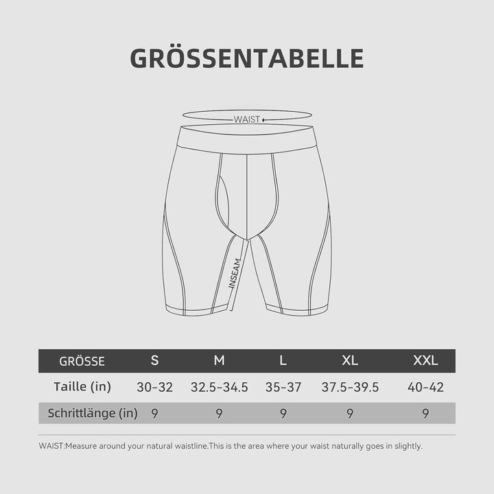 Natural Feelings Langes Bein Sport Boxershorts Herren 3er Pack Elastisch 9 Zoll Unterhosen Männer S