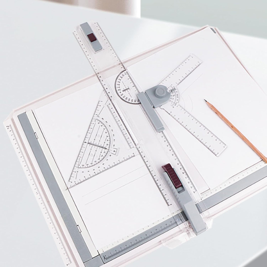 Zeichenbrett A4, DIN Zeichentisch Multifunktionaler Zeichenplatte mit Schiebelineal, Paralleler Bewe