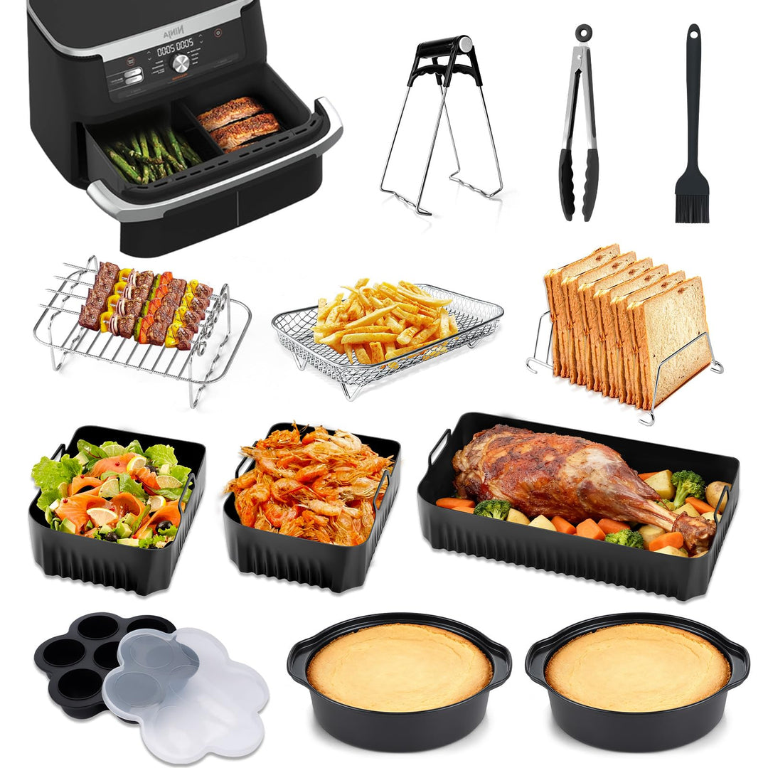 Hunnycook 17P Airfryer Zubehör für Ninja AF500EU Heissluftfritteuse, inklusive 1×10,4L+2×5,2L Airfry