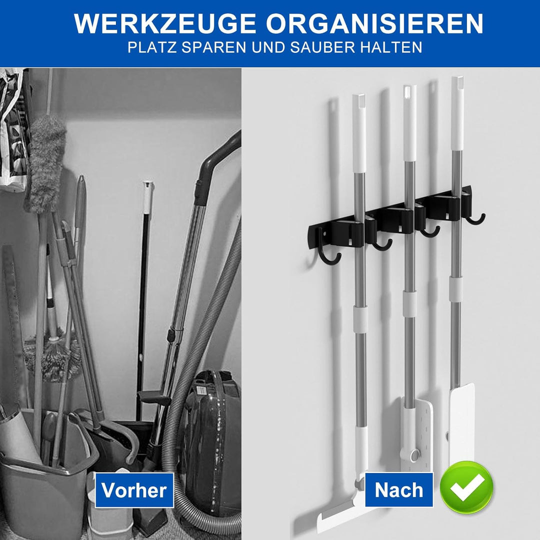 AceMining Besenhalterung Wand, 2 Pack 3 Halter + 4 Haken Besenhalter, Besenhalterung Edelstahl, Schw