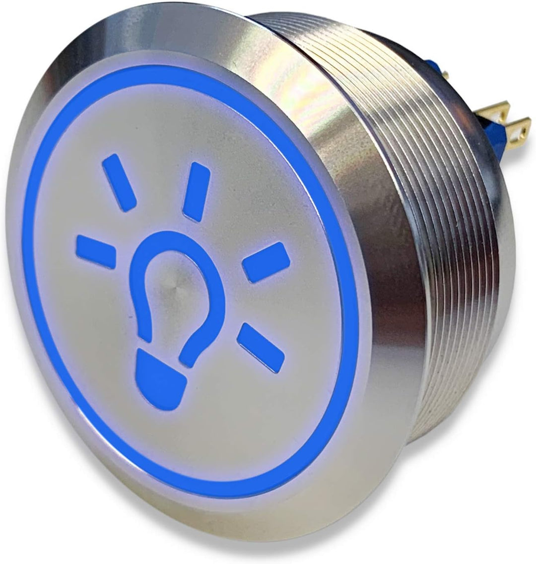 Edelstahl Drucktaster Ø40mm, 2-polig, 10 Pin, Symbol Licht LED Ring (Blau), Blau