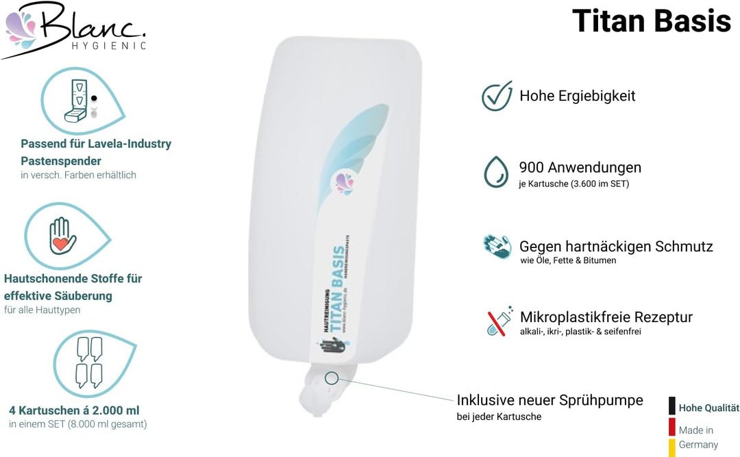 Blanc HYGIENIC Grobreiniger Lavela Titan Basis – Handreiniger pH-neutral, lösungsmittelfrei, 4x 1.7
