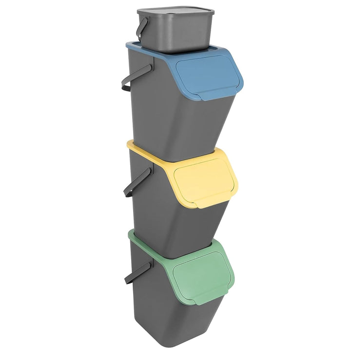 Go Practic 4-er Mülleimer-Set Küche Mülltrennsystem 3x Mülleimer 25l mit Deckel 1x Kleiner Abfalleim