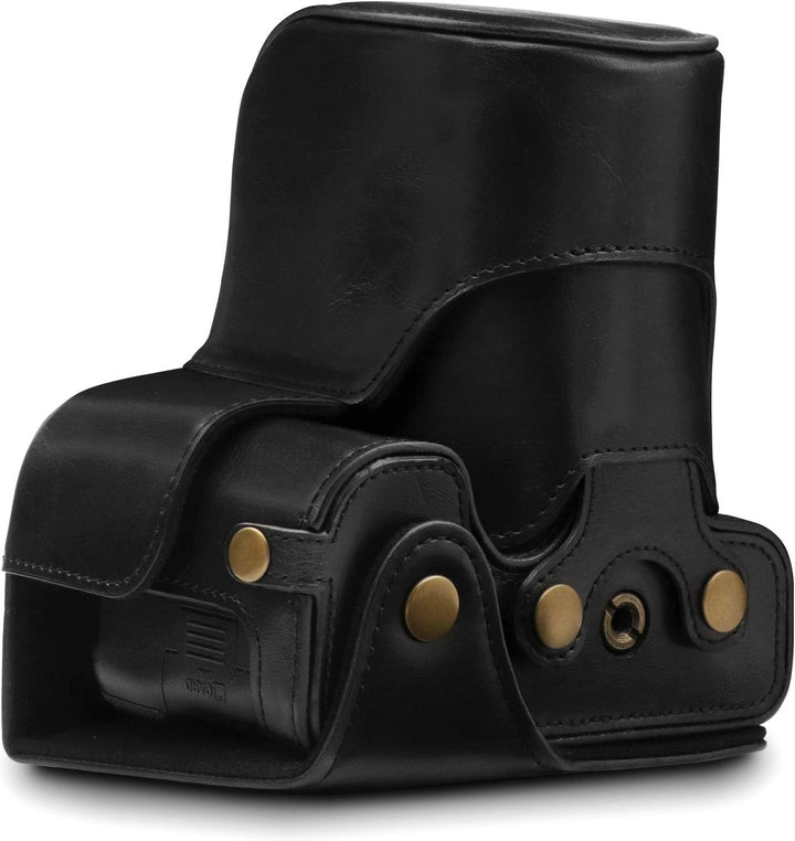 MegaGear MG1535 Nikon D3500 Ever Ready Leder Kamera-Case mit Trageriemen - Schwarz, Schwarz