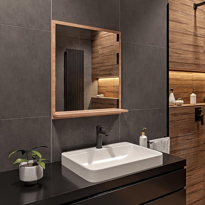 Badspiegel mit Ablage Sonoma - H:70 x B:60 cm - Bathroom Mirror - Moderner Badezimmer Spiegel Rechte