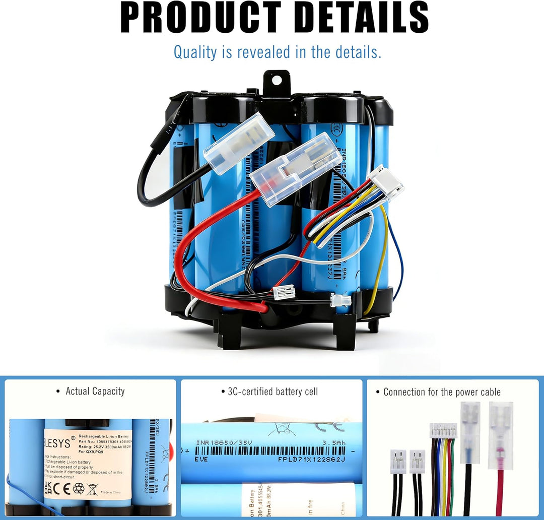 BLESYS 25,2V 3500 mAh Akku für AEG QX9-1 Hand-Staubsauger, Li-Ion Ersatzakku kompatibel mit QX9-1-AN