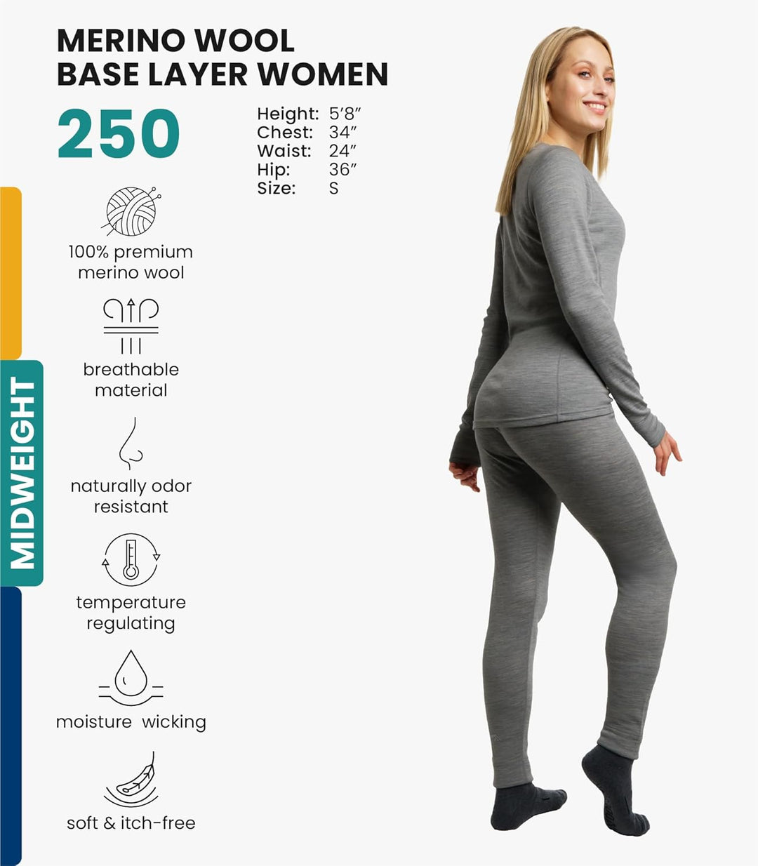 Merino.tech 100% Merino Unterwäsche Damen Set - Leicht, Mittelgewicht, Funktionsunterwäsche Merinowo