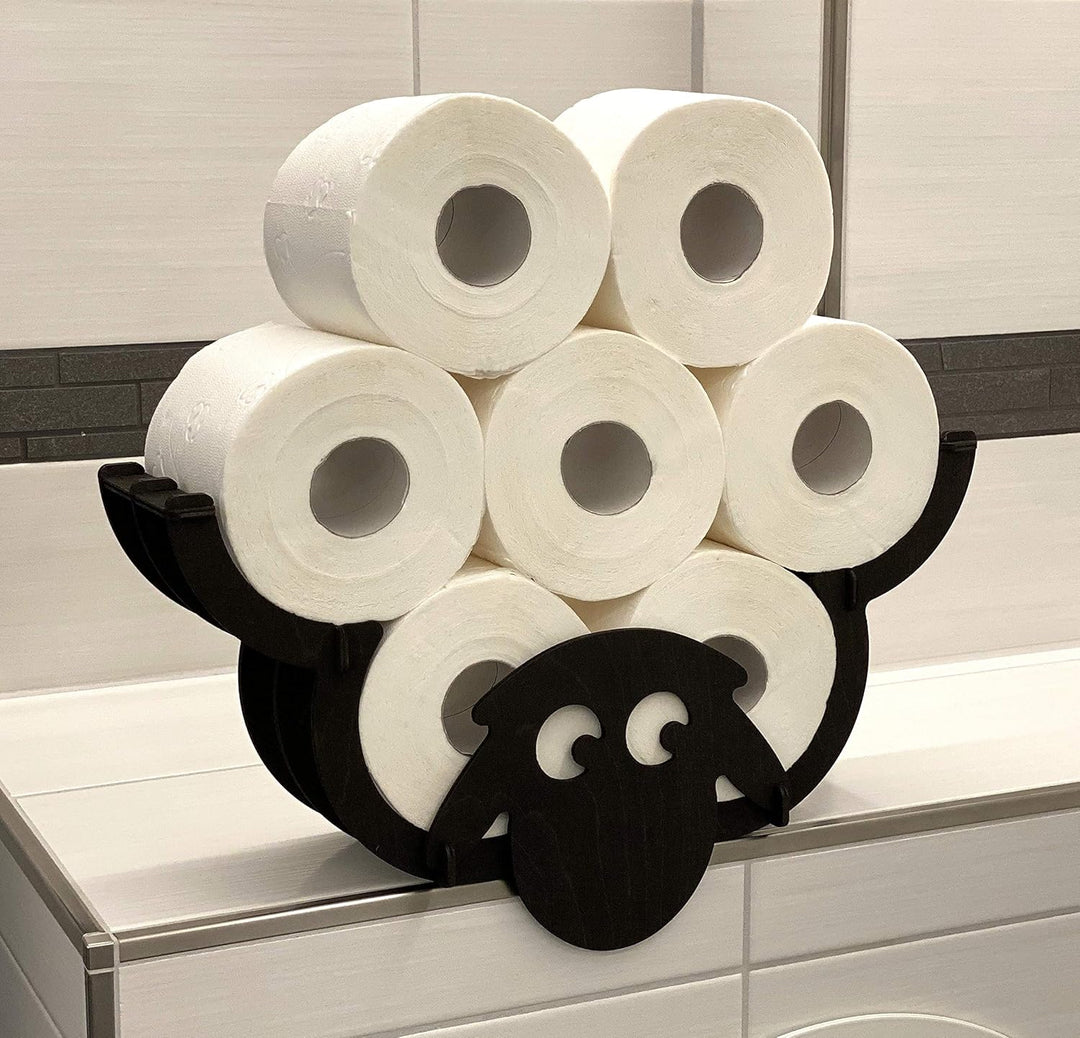 DanDiBo Toilettenpapierhalter Schaf Wand Schwarz Holz Toilettenrollenhalter WC Rollenhalter Ersatzro
