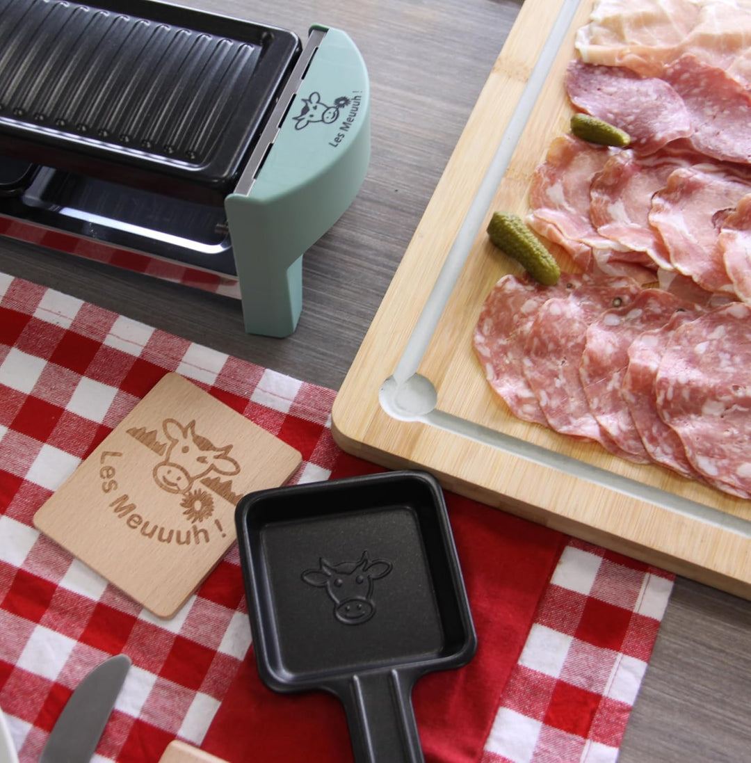 LITTLE BALANCE 8746 Raclette 2 Meuuuh...!, Raclette-Gerät für 1/2 Personen, abnehmbarer Grill, 2 Spa