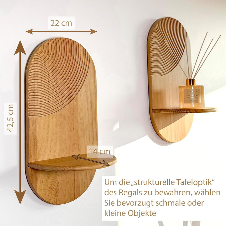 2er Boho Wandregal aus Holz – dekoratives Deko Regal ohne Bohren, Shabby Design, hängend für Pflanze