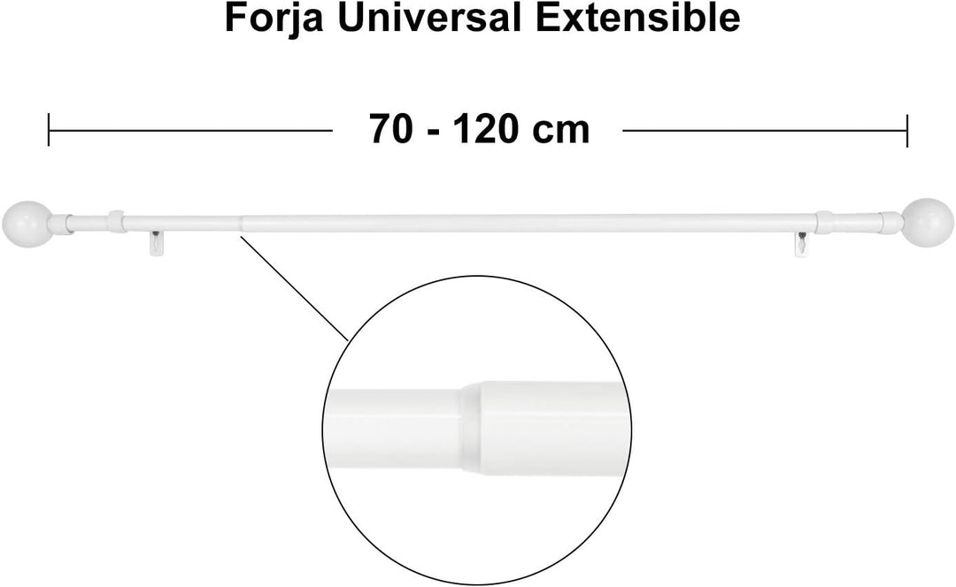 Universal-Gardinenstange, ausziehbar, ausziehbar, Weiss, 70 – 120 cm Kugel. Weiss 70-120cm, Weiss 70