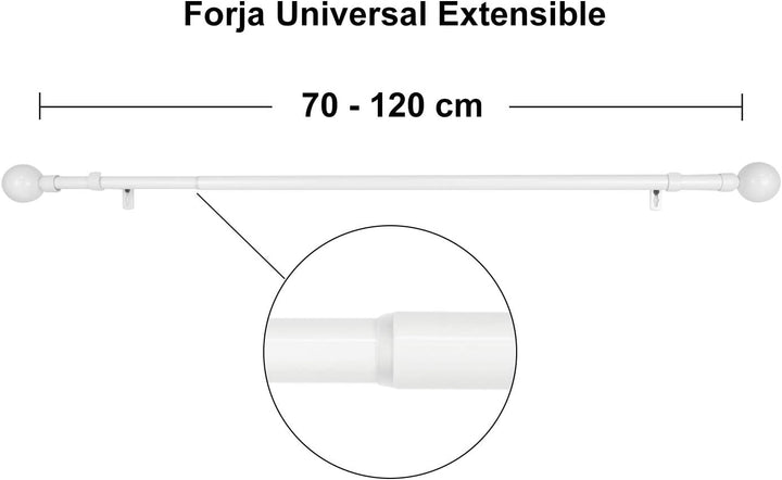 Universal-Gardinenstange, ausziehbar, ausziehbar, Weiss, 70 – 120 cm Kugel. Weiss 70-120cm, Weiss 70