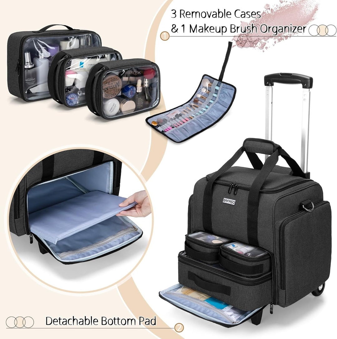 BAFASO Kosmetikkoffer Trolley, Make up Koffer Gross, Schminkkoffer Damen mit Rollen, Abnehmbar Kosme