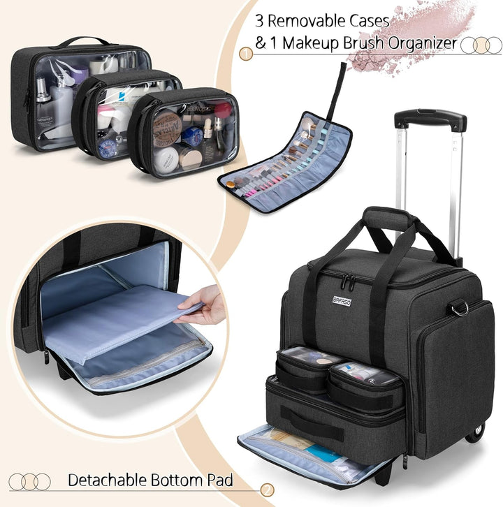 BAFASO Kosmetikkoffer Trolley, Make up Koffer Gross, Schminkkoffer Damen mit Rollen, Abnehmbar Kosme
