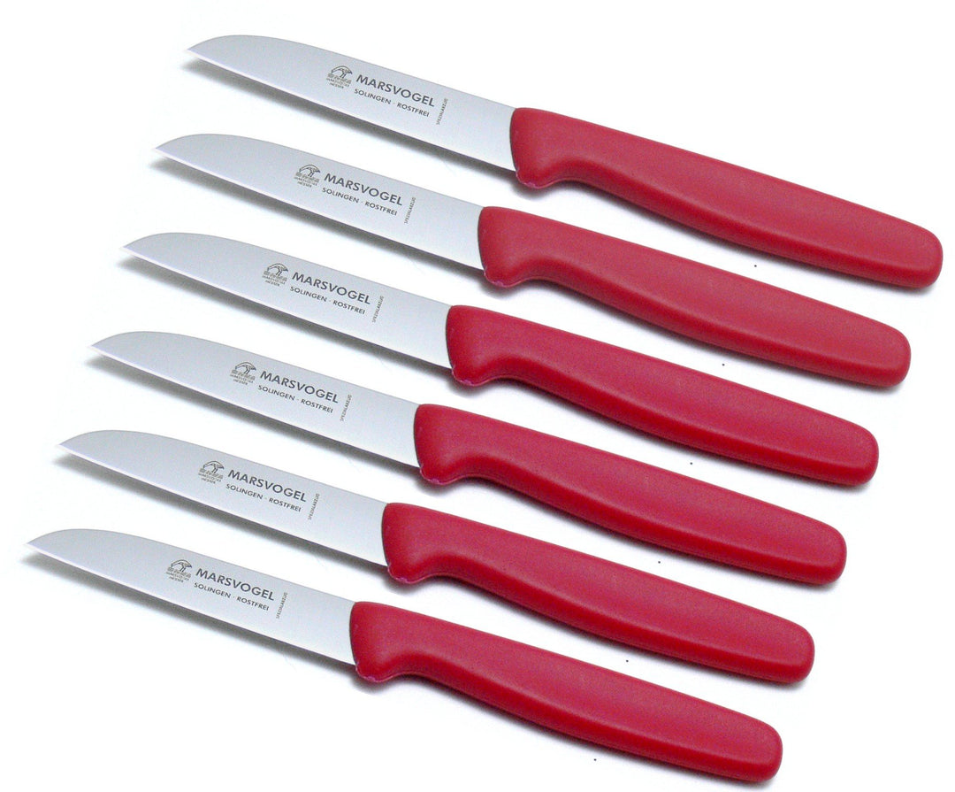 Marsvogel - 6er Pack Gemüsemesser 3" Rot - gerade Klinge - Griffe aus PP Kunststoff - Made in Soling